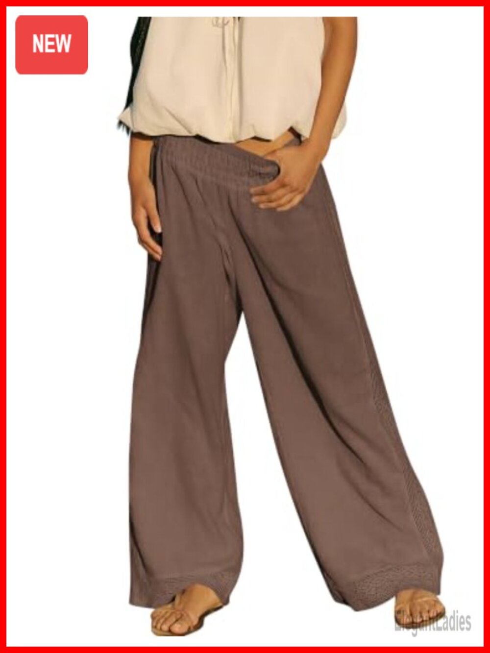 Womens Cotton Wide Leg Lace Pants High Rise Smocked Lounge Trousers